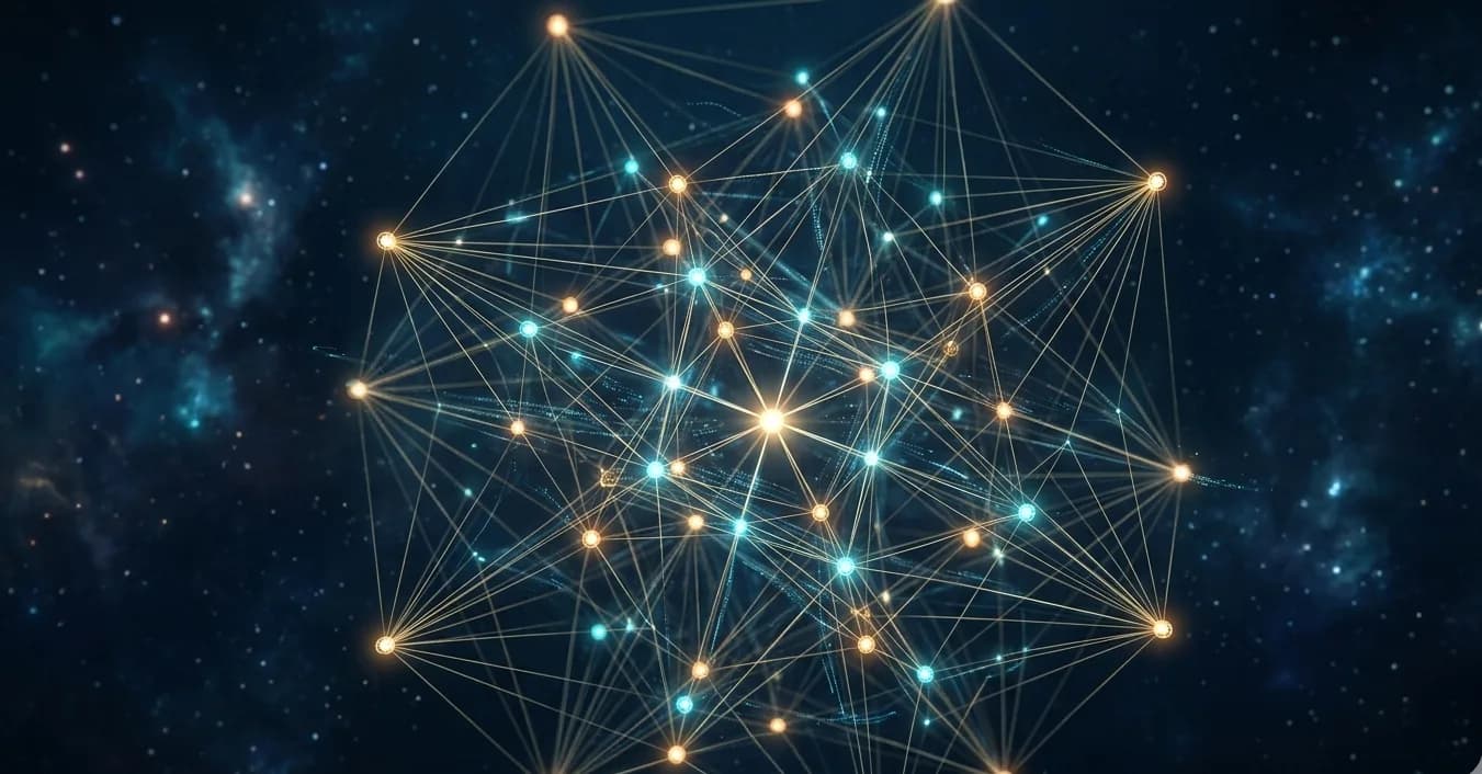 The 108 Variable Protocol — interconnected star nodes forming a cosmic computation network